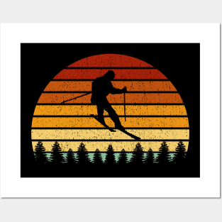 Vintage Sunset Skiing Gift For Skiers Posters and Art